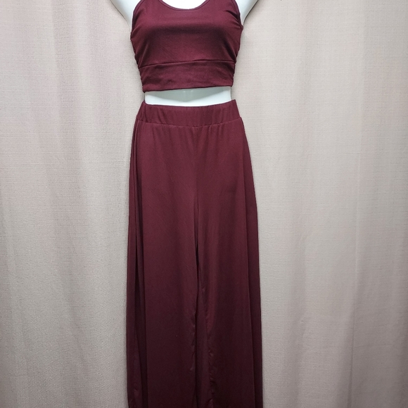 Boutique size small cute maron 3 piece wide pants outfit - Picture 2 of 6